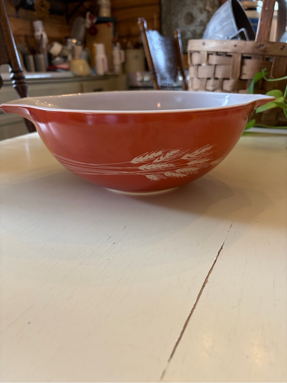 Pyrex Vintage Autumn Harvest Wheat Pattern Mixing Bowl 13”